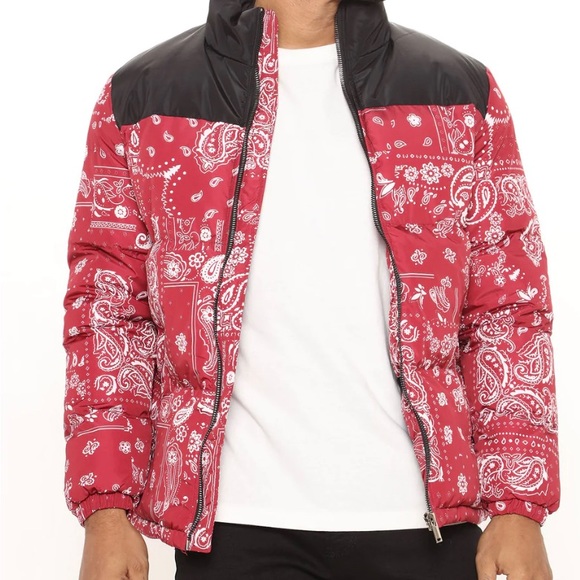 Fashion Nova Other - Red Paisley Bandana Print Puffer Jacket